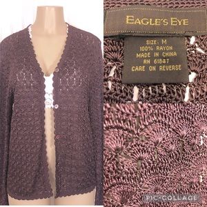 Vintage Eagle's Eye Seashell Chocolate Purple Knit Cardigan Sweater Medium
